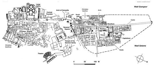 Figure 9.2  Cuicul (Djemila, Algeria): general plan. (After M.I. Finley, ed., Atlas of Classical Archaeology [London: Chatto and Windus, 1977].)