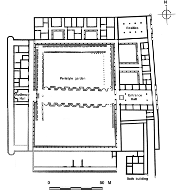 Figure 10.14  Fishbourne (England), Roman palace: plan. (After B. Cunliffe, Excavations at Fishbourne [London: Society of Antiquaries, 1971].)