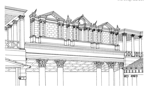 Figure 9.20 Ptolemais (Libya), Palazzo Delle Colonne, upper order of the north side of the peristyle court, perhaps Augustan: reconstruction.